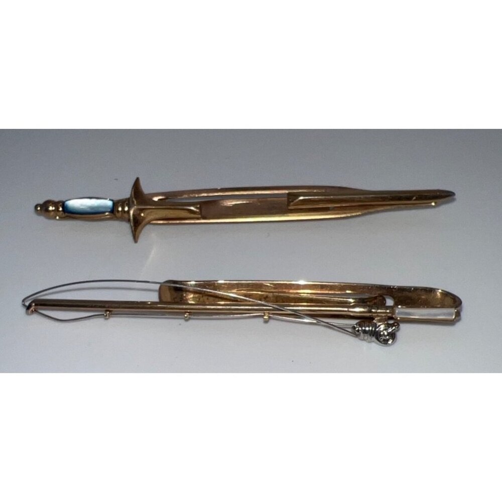 Vintage Swank Tie Bar Lot Sword Fishing Rod Goldtone Tietack Necktie